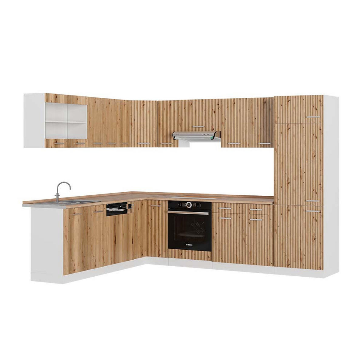 ECKKÜCHE R-Line Artisan Eiche/Weiß 227 x 287 cm, AP Eiche - Eiche Artisan/Weiß, Holzwerkstoff (287/81.6/60cm) - Vicco