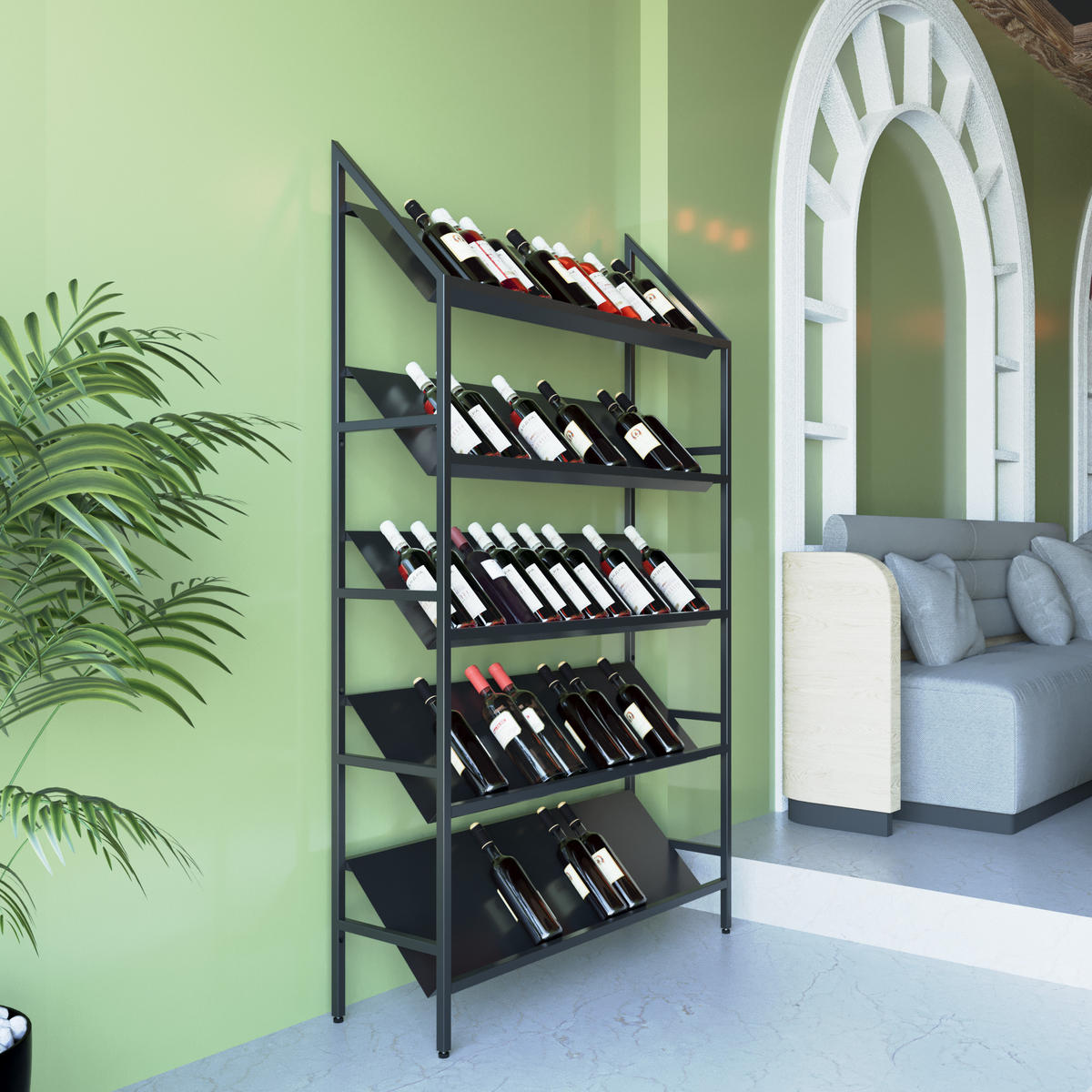 WEINREGAL für 60 Flaschen aus Metall, schwarz Bordeaux - Schwarz, Metall (100/170/30cm) - Metalo Pro