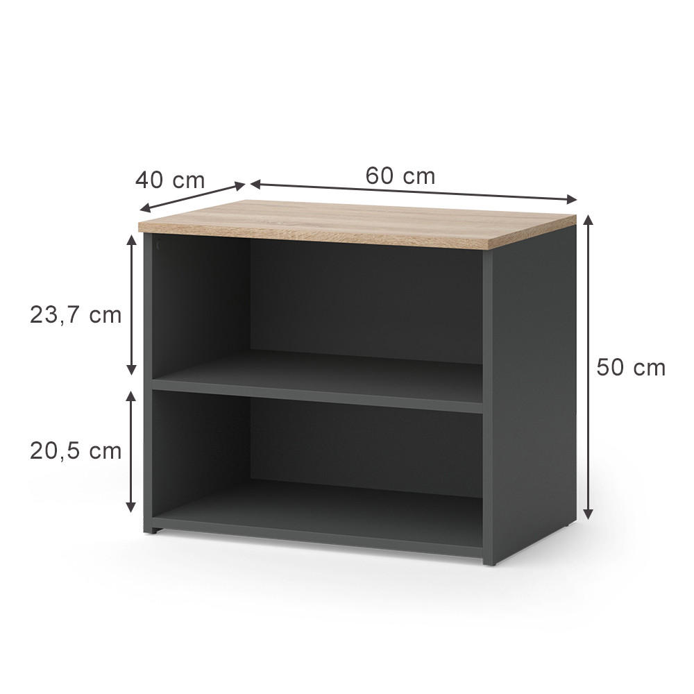 LOWBOARD Wido Anthrazit/Sonoma 60 x 50 cm mit 2 Fächern - Anthrazit, Holzwerkstoff (60/50/40cm) - Vicco