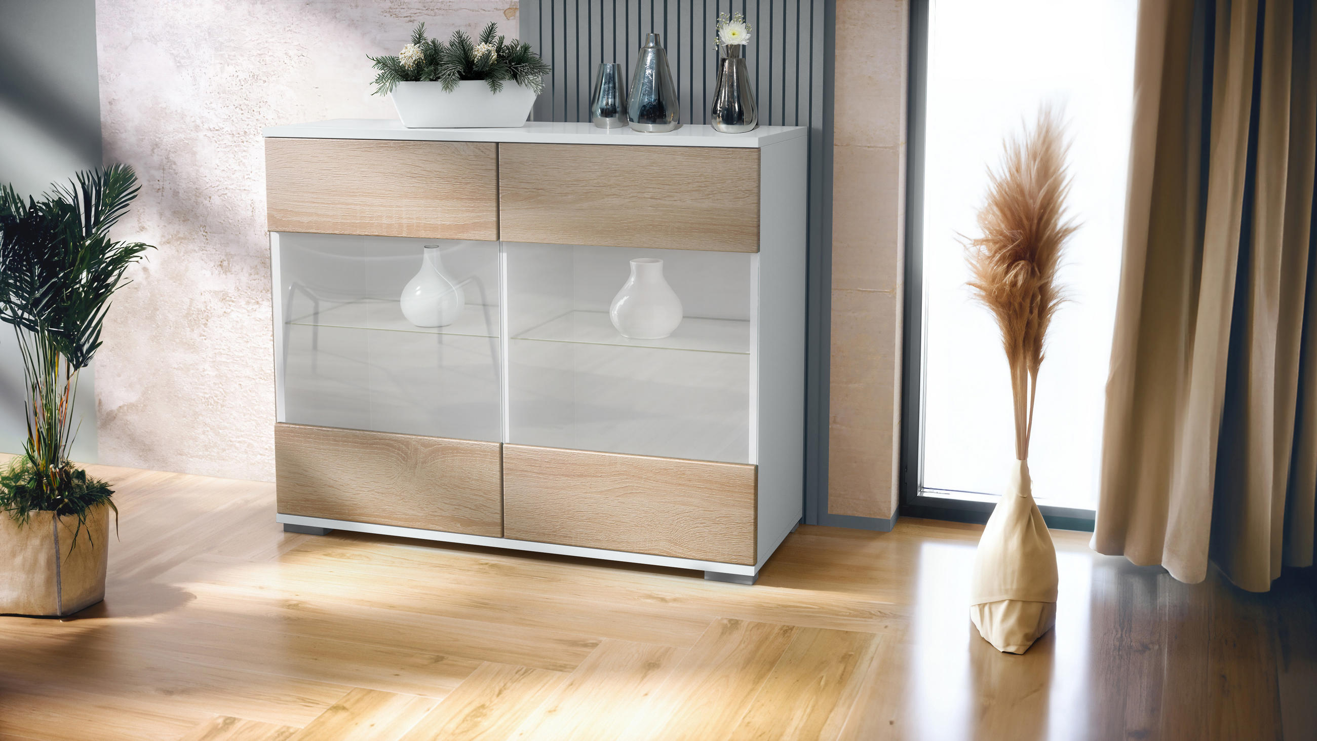 KOMMODE Bari Eiche sägerau - Eiche San Remo, Holzwerkstoff (92.5/75.5/35cm) - Vladon