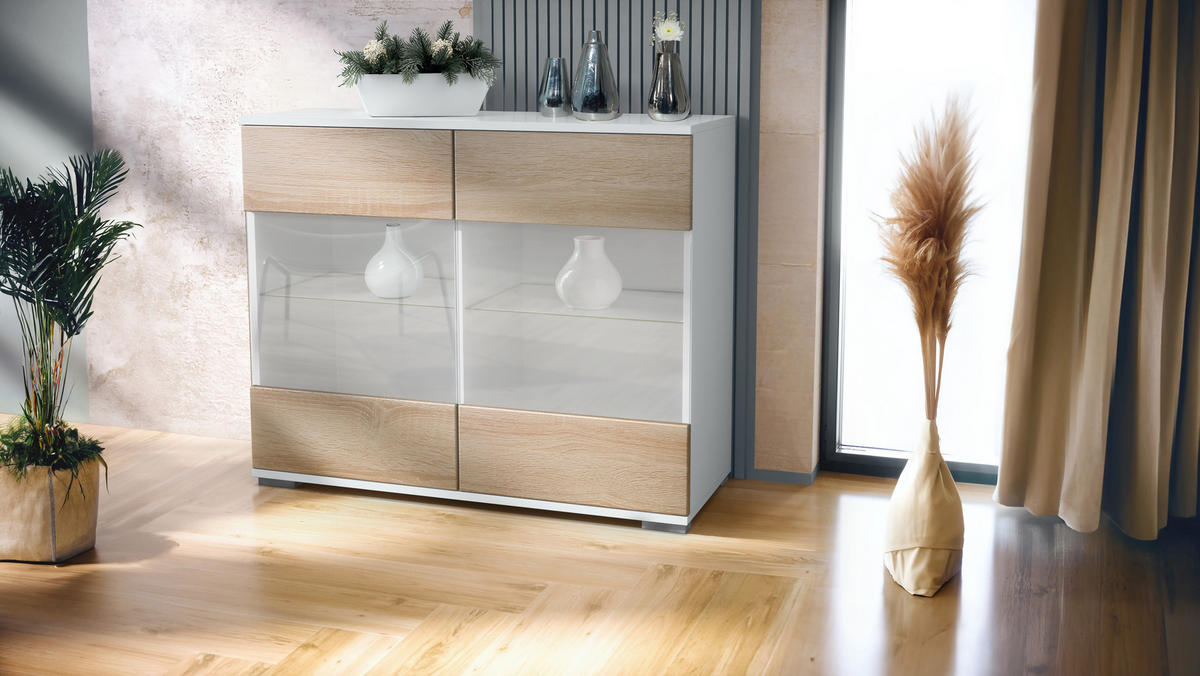 KOMMODE Bari Eiche sägerau - Eiche San Remo, Holzwerkstoff (92.5/75.5/35cm) - Vladon