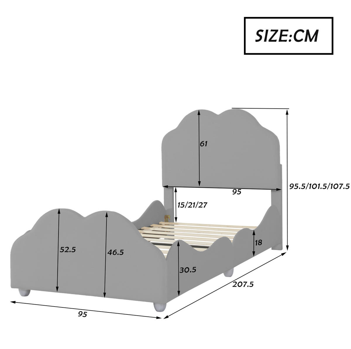 KINDERBETT 90/200 cm mit Samtbezug und Rausfallschutz in Grau - Grau, Textil (90/200cm) - BEAOK