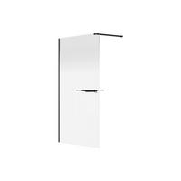 DUSCHWAND für begehbare Duschen Nebel mit Handtuchhalter & Ablagen - 120 x 200 cm - Schwarz matt - POMARO - Schwarz, Metall (120/200cm) - Vente-Unique