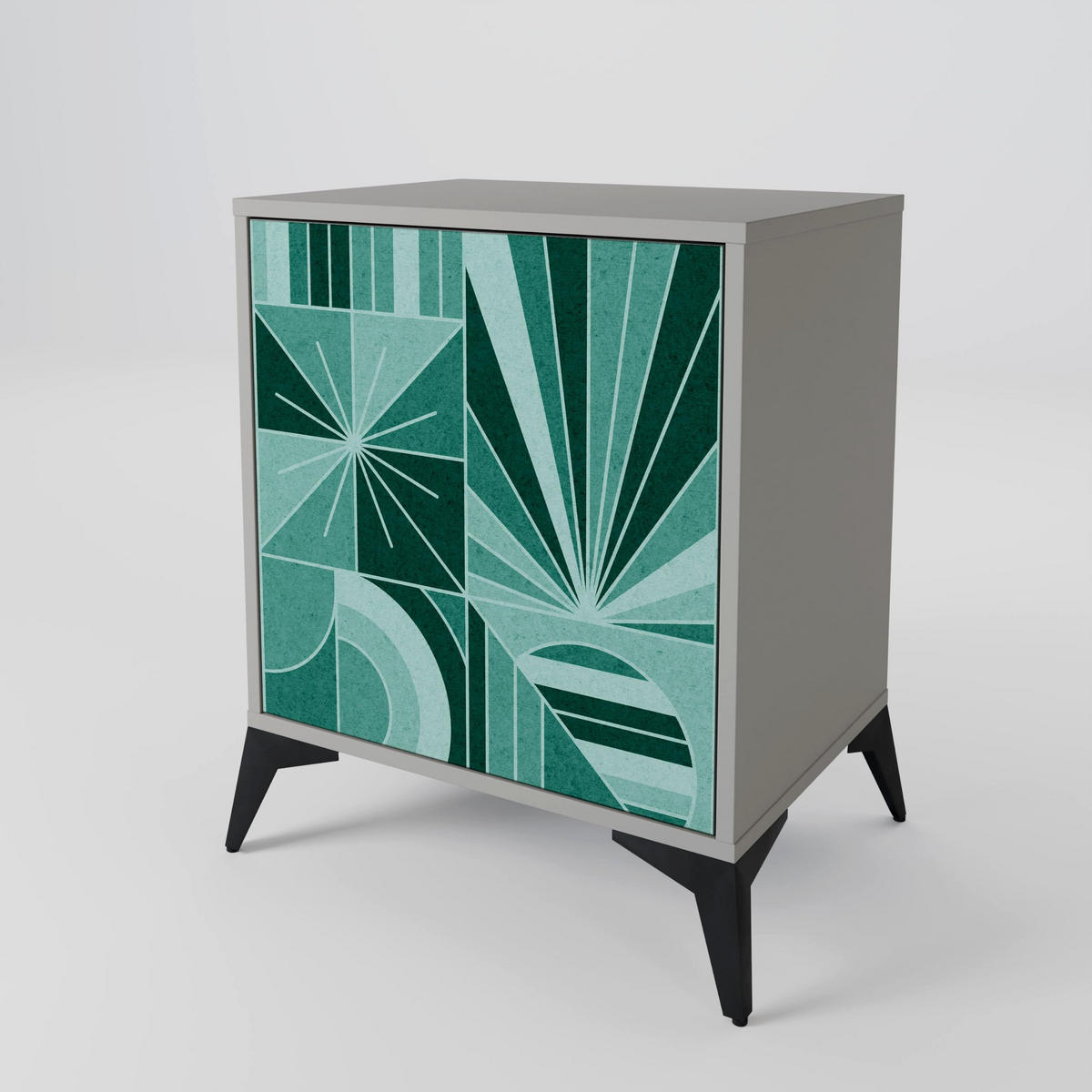 SIDEBOARD HARMONIC GRID, Grau, 57,5x42x72,5 cm, Schwarze Metallfüße - Multicolor/Schwarz, Holzwerkstoff/Metall (57.5/72.5/42cm) - SpaceRebels