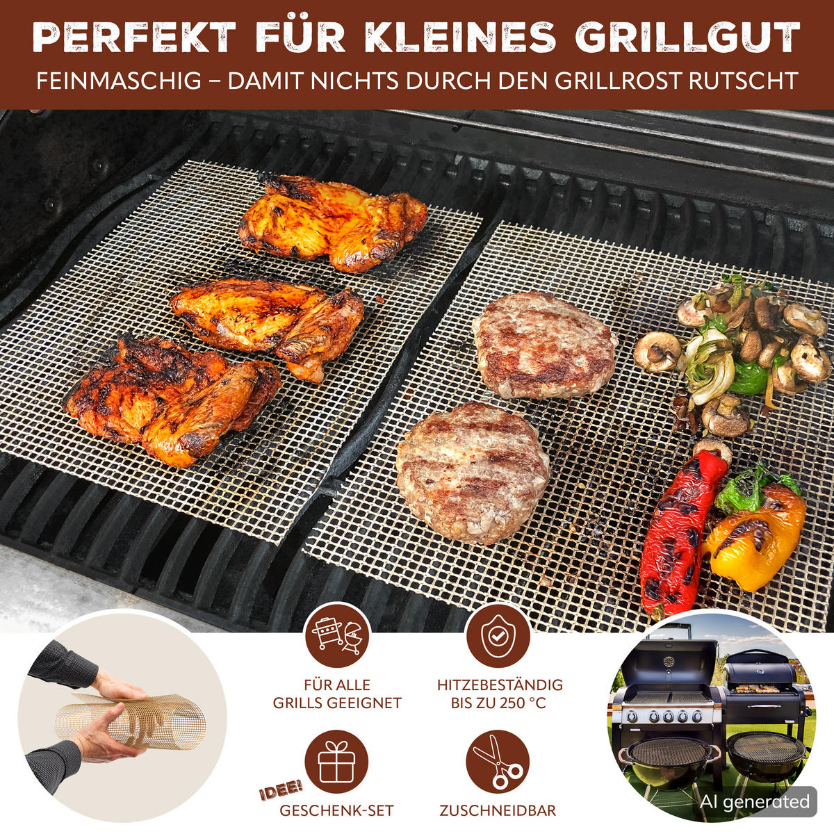 GRILLMATTE 3er-Set, beigefasergewebe - Naturfarben, Kunststoff (36/42cm) - bremermann