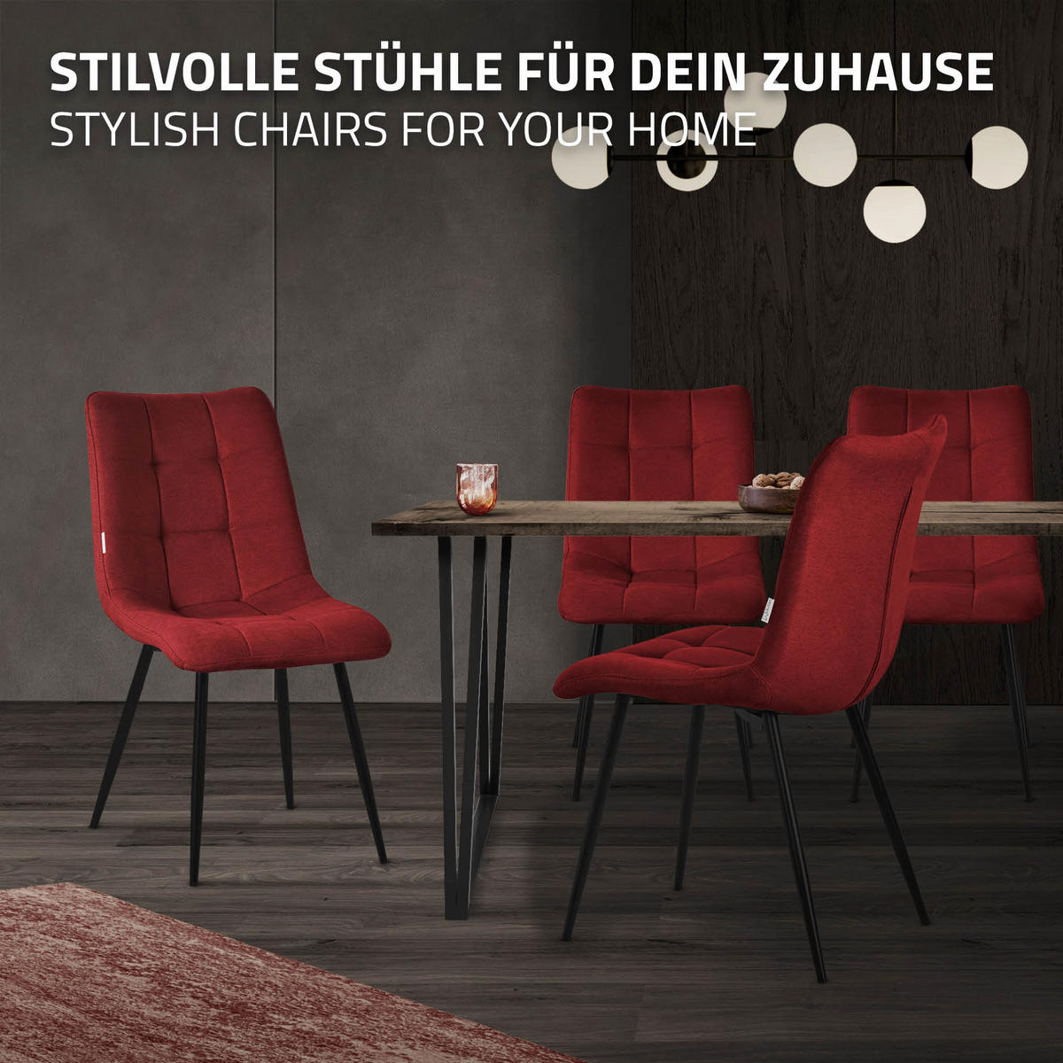 ESSZIMMERSTUHL 6er Set - Rot/Schwarz, Textil/Metall (49/89/60.5cm) - ML-DESIGN