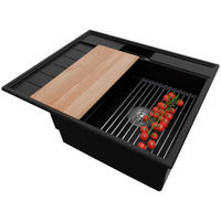 SPÜLBECKEN Sydney Pocket, 2-er set Schwarz 62/53 cm 1 Becken + Ablauf-Set + Küchenzubehörset ab 45er Unterschrank - Chromfarben/Beige, Kunststoff (62/20/53cm) - Primagran