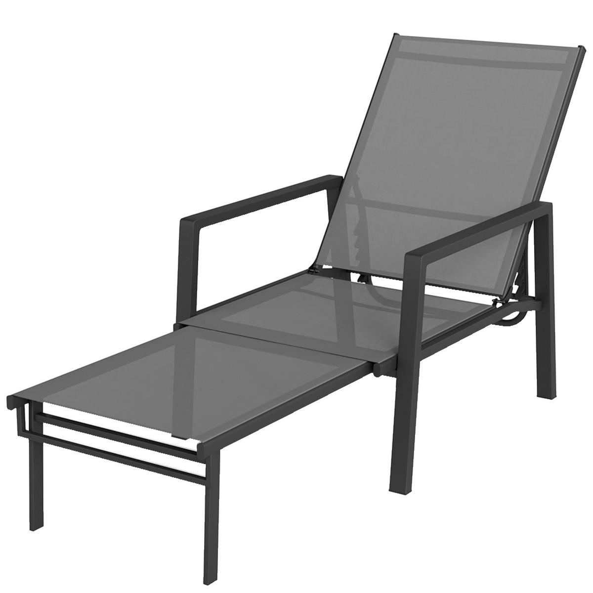 SONNENLIEGE Klappbare mit ausziehbarer Fußstütze 5-fach verstellbarer Rückenlehne,185*63*55 cm - Dunkelgrau, Metall (63/55/185cm) - Vallsero