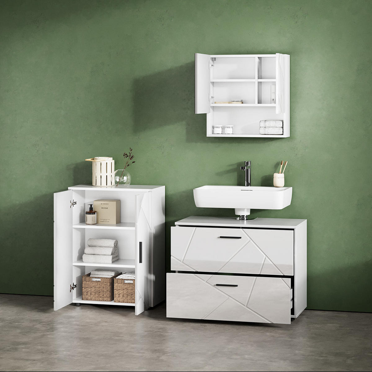 MIDISCHRANK Ronco Weiß Hochglanz 60 x 81 cm - Weiß Hochglanz/Weiß, Holzwerkstoff (60/81/30cm) - Livinity®