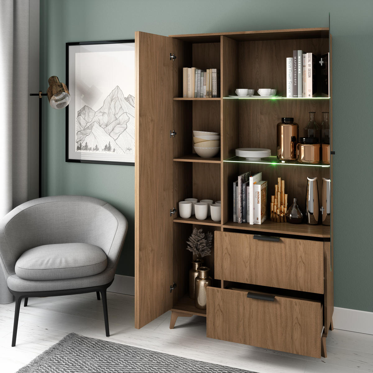 VITRINE - Entia Artisan - Eiche Artisan, Holzwerkstoff (100/180/60cm) - Möblo