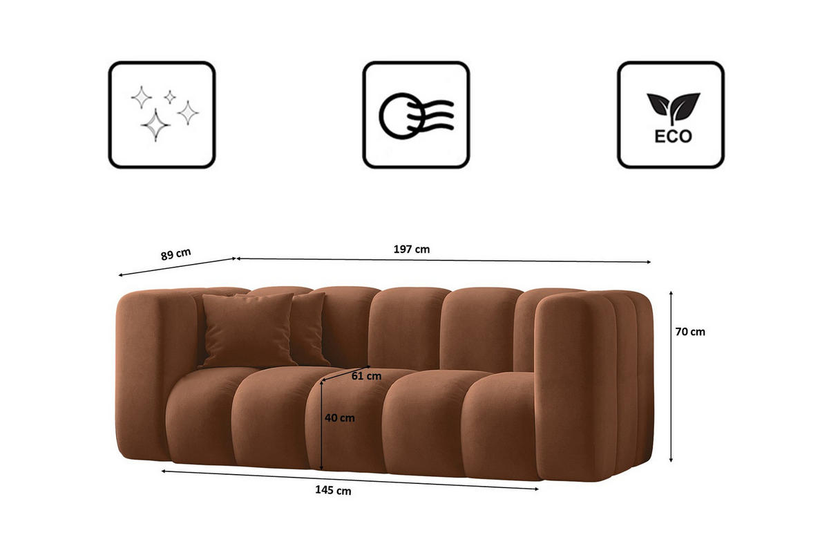 COUCH Sofa, Zweisitzer-Sofa Grand Modular Stoff Salvador Braun - Braun, Holz (197/70/91cm) - Kaiser Möbel