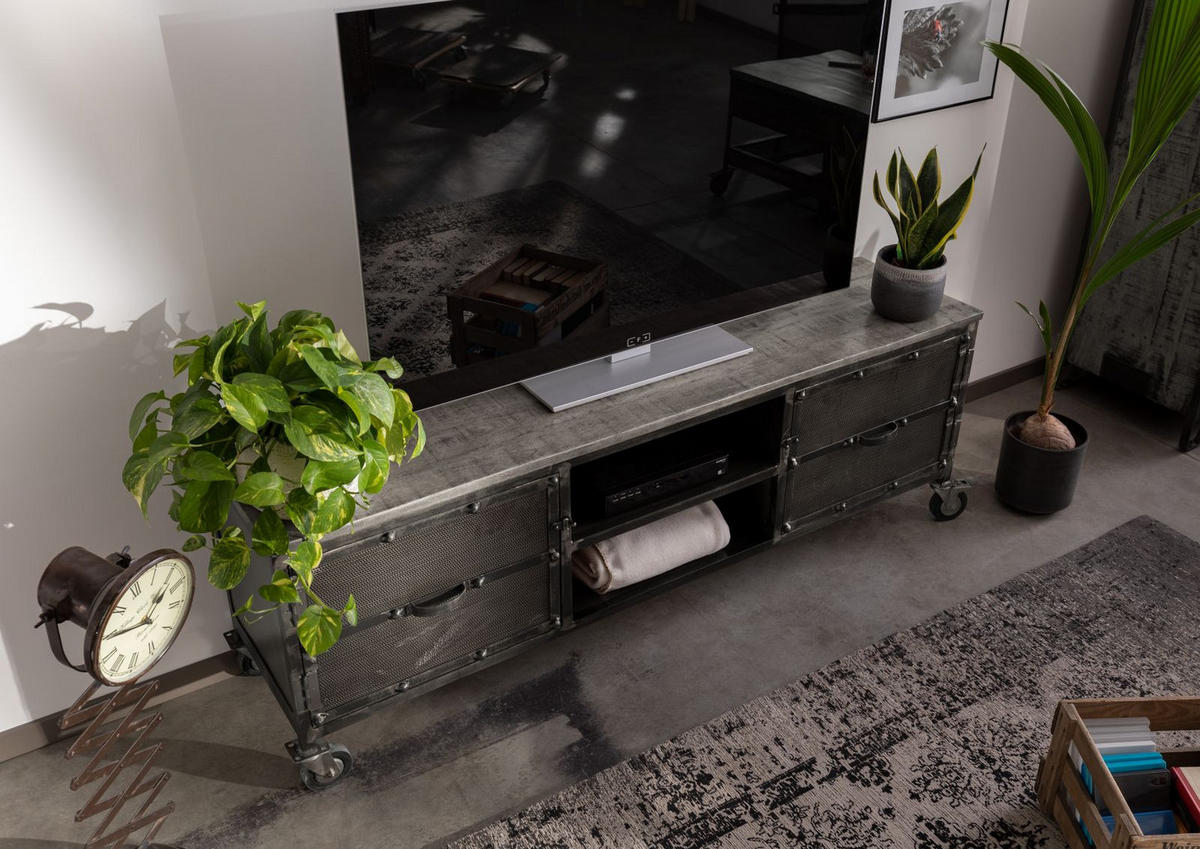 TV-BOARD Mango 170x40x60 grau lackiert HEAVY INDUSTRY #133 - Grau, Holz (170/60/40cm) - Massivmoebel24