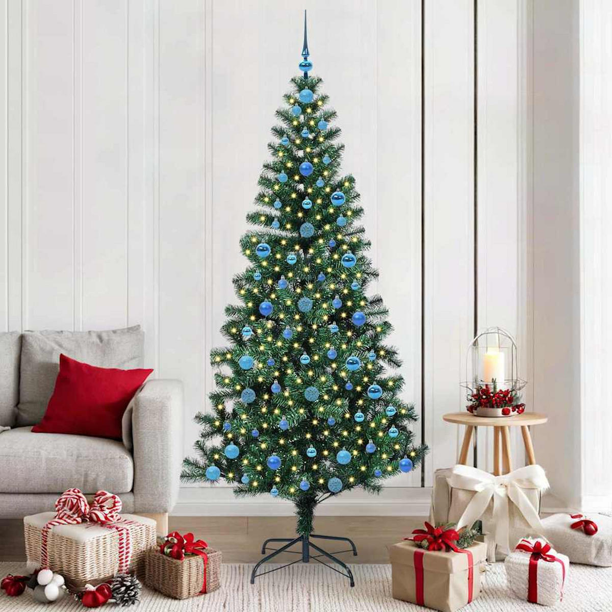 WEIHNACHTSBAUM Künstlicher Vorbeleuchteter Haltbar 110/110/210 cm Grün PVC - Schwarz, Kunststoff (210cm) - vidaXL