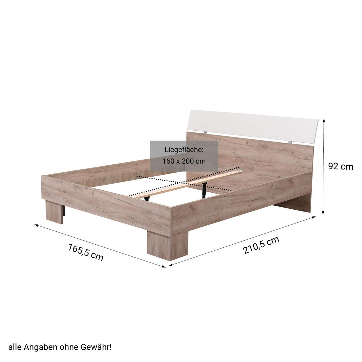 HOLZBETT Eiche 160/200 cm natur weiß - Grau, Holz - Homestyle4u