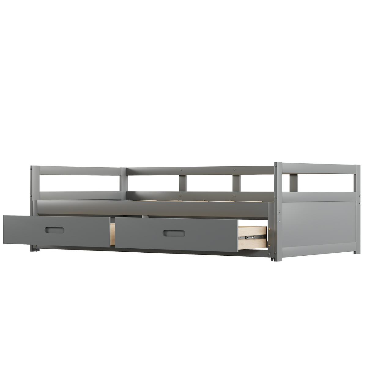 BETT ausziehbar 90/200 cm mit Schubladen Kiefernholz grau - Grau, Holz (90/200cm) - OKWISH