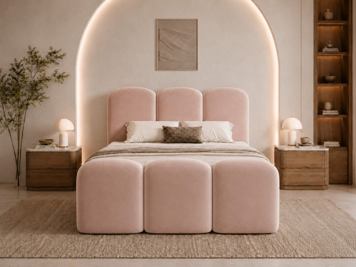 BOXBETT ROYAL 120x200 cm in Rosa, Bettkasten, Topper, Velvet-Stoff - Pink, Holz/Textil (120/200cm) - EMLAR Home