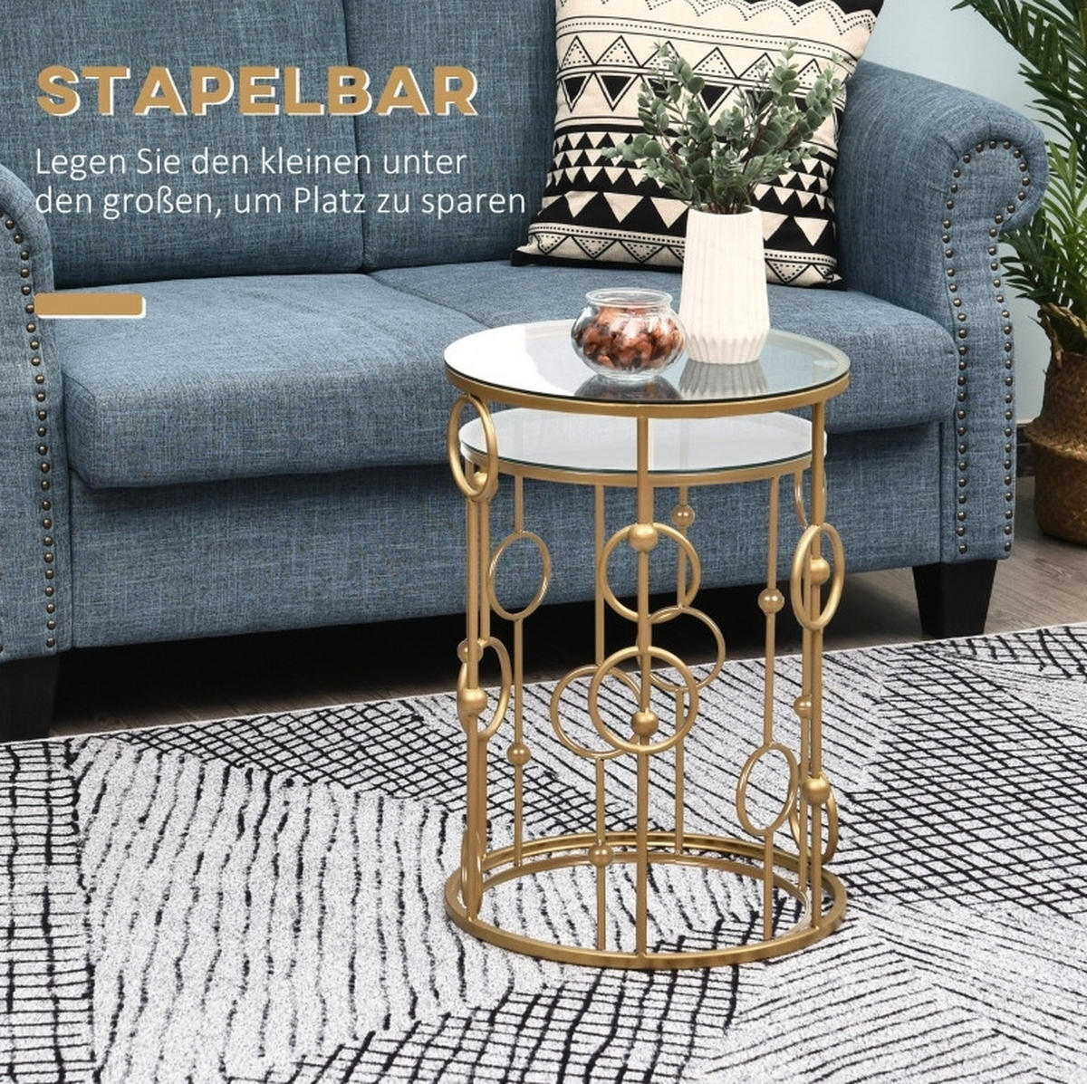 BEISTELLTISCH Ø41/57 cm und Ø36/51 cm Gold aus Metall und Glas mit Nesting-Funktion 2er Set - Goldfarben, Metall (41/41/57cm) - OKMYHOME