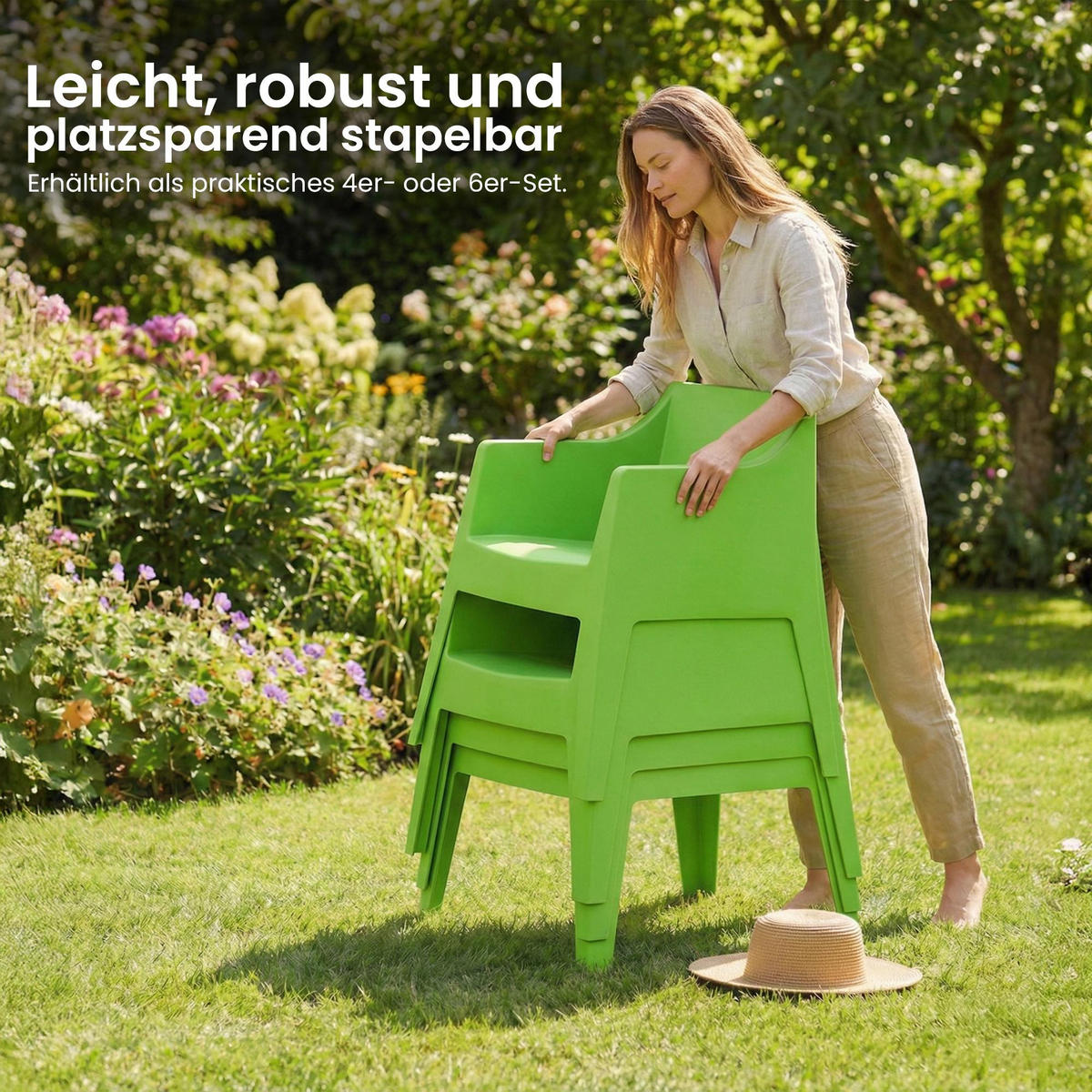 GARTENSTUHL 4 Kunststoff Grün - Grün, Kunststoff (73/78/57cm) - CLP
