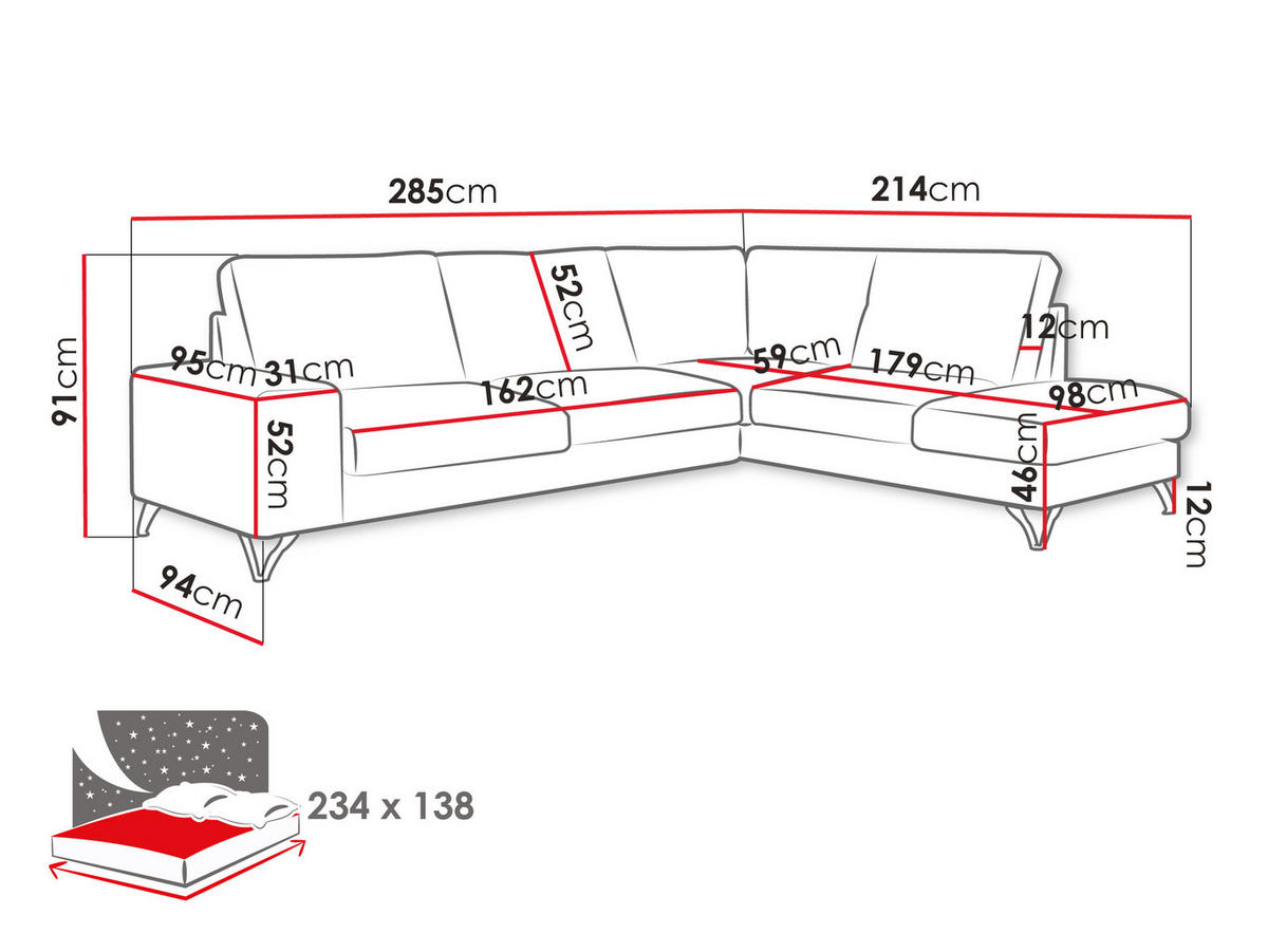 ECKSOFA Flavio Bis, Seite: Links - L3F+L2F+R4 - Greige/Schwarz, Holz/Textil (285/214cm) - MIRJAN24