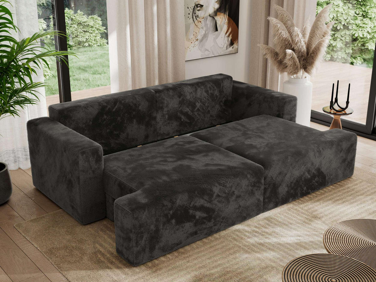 4-SITZER SOFA VIRELLA Dunkelgrau Plüsch - Dunkelgrau/Schwarz, Textil (240/88/115cm) - MKS