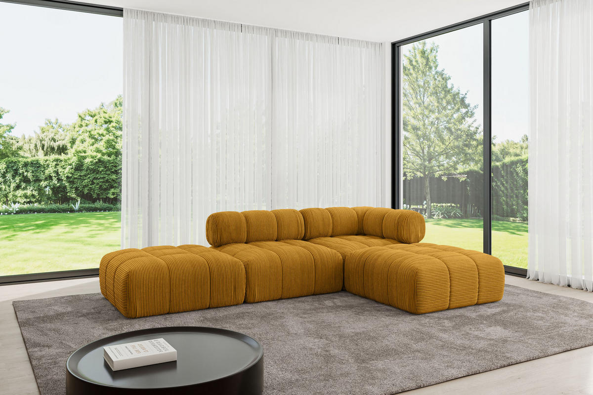ECKSOFA modulares Sofa Kerru-L1 - 285x190x70 cm Senfgelb Cord - Currygelb, Holzwerkstoff/Textil (285/190cm) - ALTDECOR