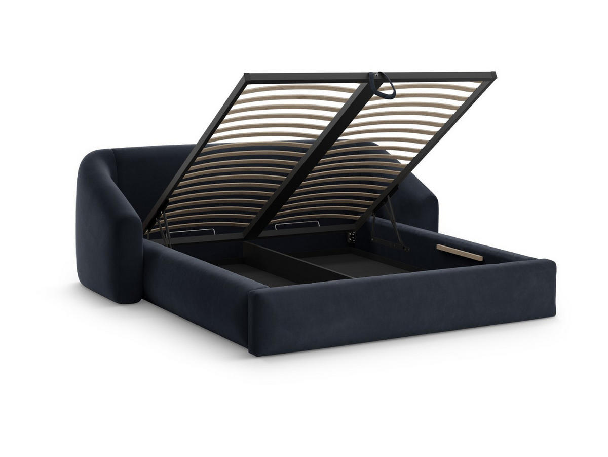BETT mit Bettkasten und Kopfteil Campi aus Samt dunkelblau 200x180cm - Dunkelblau, Textil (180/200cm) - Cosmopolitan Design