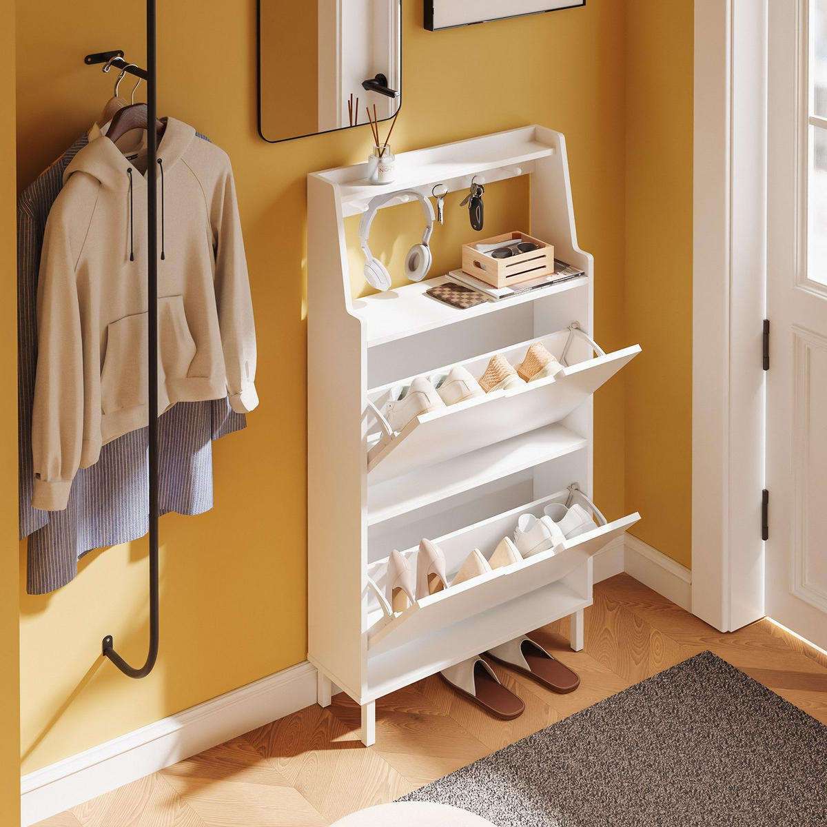 SKÅP för skor Vit 119x60x19cm - Vit, Träbaserade material (19/119/60cm) - SoBuy