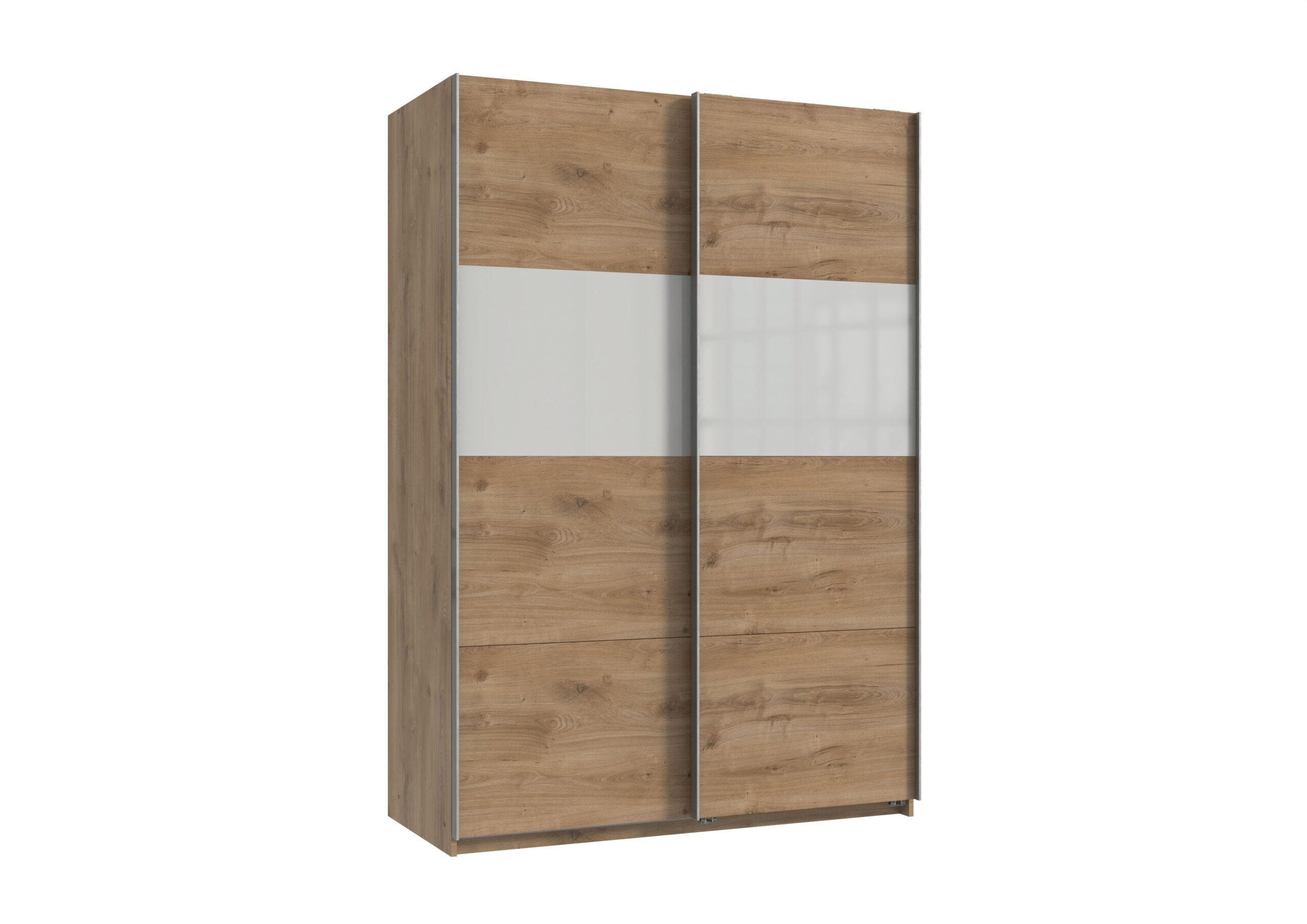 SCHWEBETÜRENSCHRANK Bramfeld in Plankeneiche mit Weiß Glas 135 x 198 x 65 cm (B x H x T) Kleiderschrank - Braun, Holzwerkstoff (80/200/120cm)