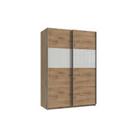 SCHWEBETÜRENSCHRANK Bramfeld in Plankeneiche mit Weiß Glas 135 x 198 x 65 cm (B x H x T) Kleiderschrank - Braun, Holzwerkstoff (80/200/120cm)