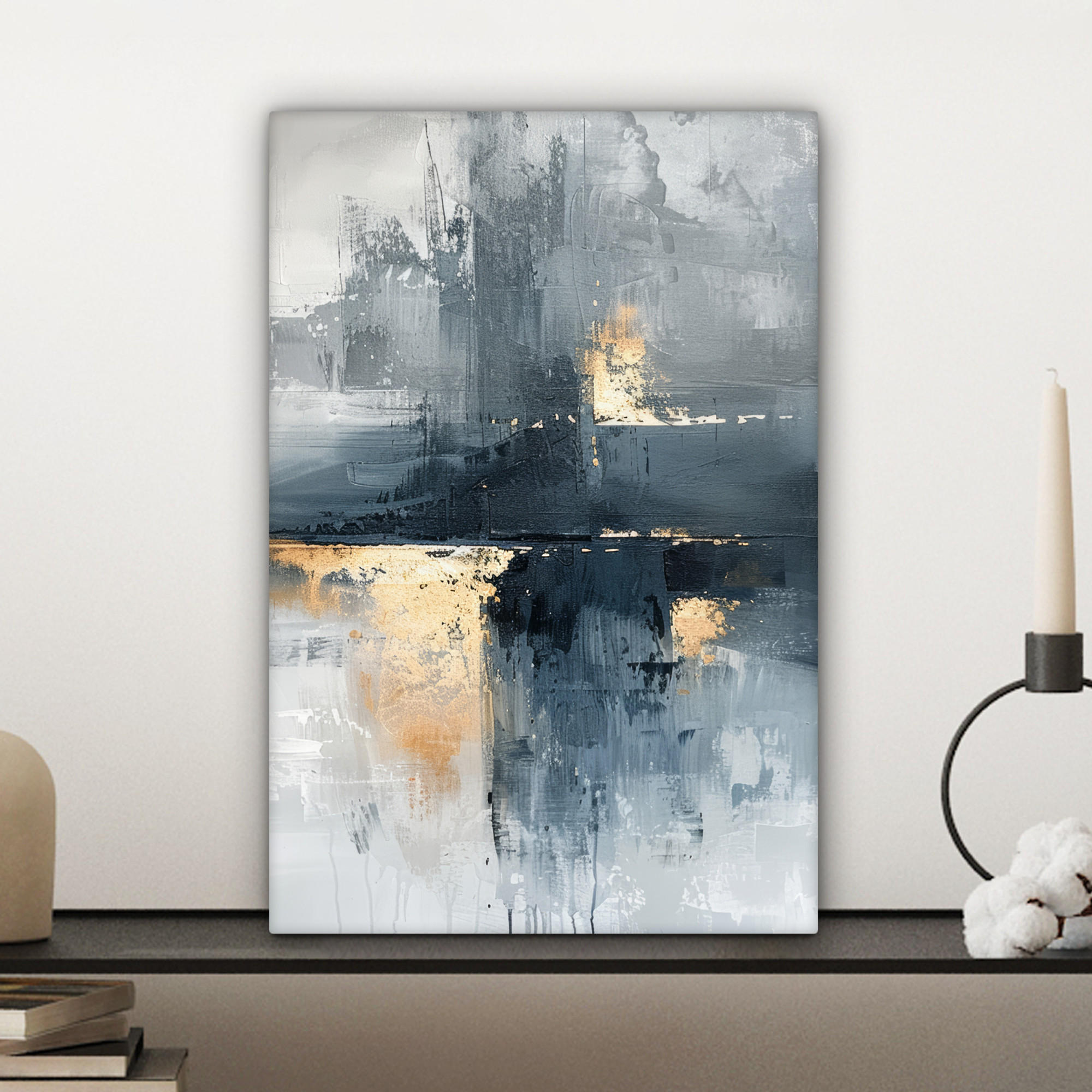 LEINWANDBILD Kunst - Grau - Gold - Abstrakt 20x30 cm - Dunkelgrau, Textil (20/30cm) - MuchoWow