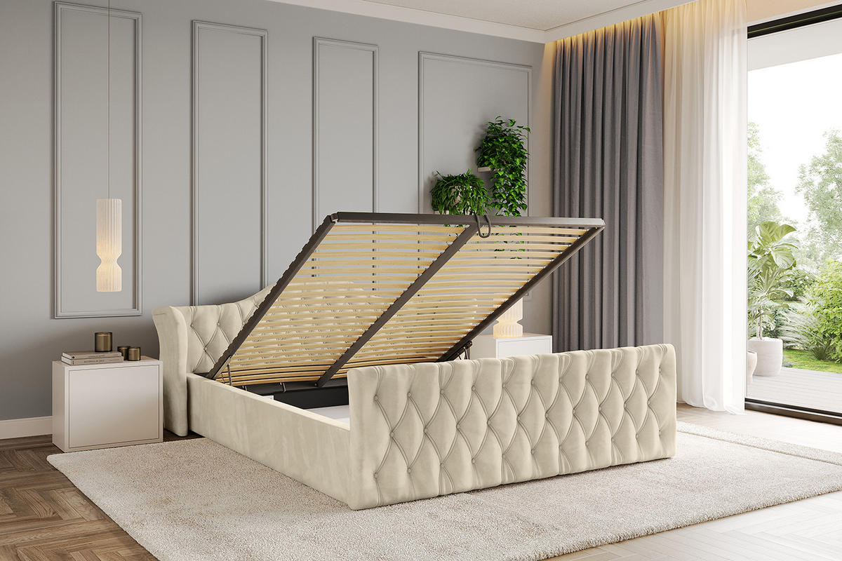 POLSTERBETT mit Bettkasten, Fußteil und Lattenrost, Boxbett mit Matratze H3/H4 - ZORAN-Z-V1 180x200 Beige - Ecru, Holzwerkstoff/Textil (180/200cm) - ALTDECOR