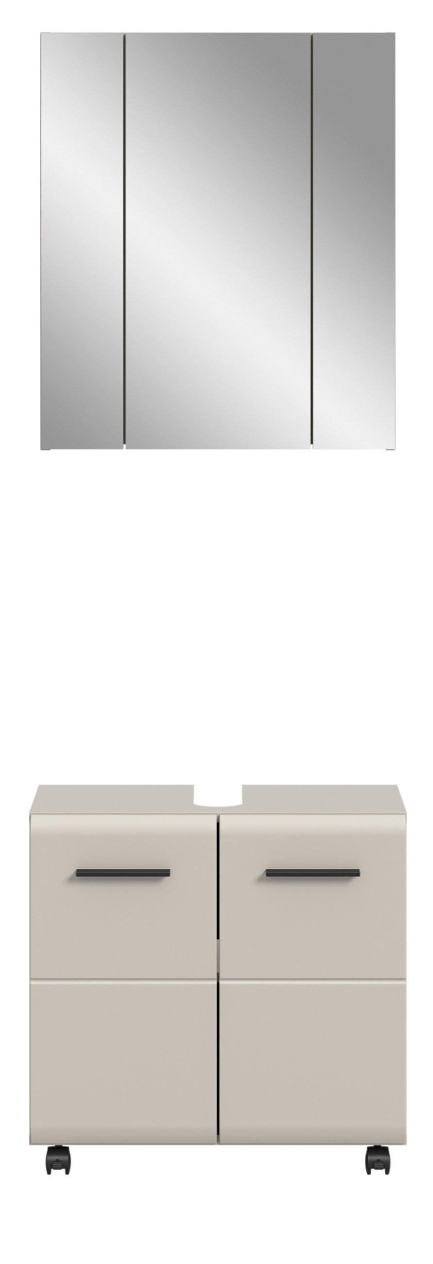 BADMÖBEL-SET Kaschmir 60 cm 2-teilig, Waschbeckenunterschrank auf Rollen - Kaschmir/Schwarz, Glas/Holzwerkstoff (60/185/30cm) - Inn.Furn