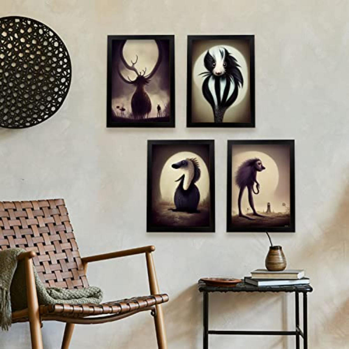 POSTER Set mit 4 Tier Braun im T Burton Goth Stil A3 Weißer Rahmen - Weiß, Papier (29.7/3cm) - Nacnic