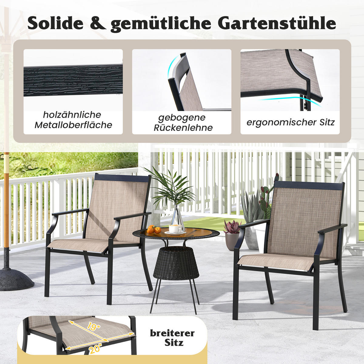 GARTENSTÜHLE Kaffee(2er-Set) - Braun, Metall (61/90/66cm) - COSTWAY