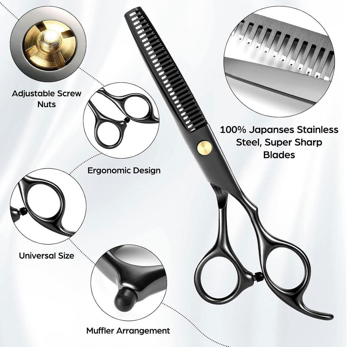 FRISEURSCHEREN Set 8-teilig Schwarz - Schwarz, Metall (8/1.5/17.5cm)