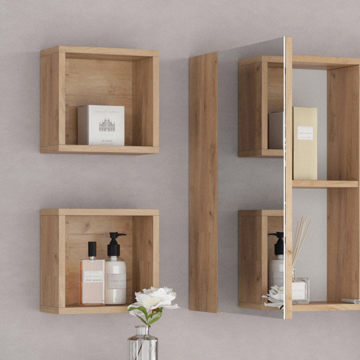 BADSCHRANK Senyo Goldkraft Eiche 25 x 25 cm 2er Set - Eiche Wotan/Sonoma Eiche, Holzwerkstoff (25/25/15cm) - Vicco