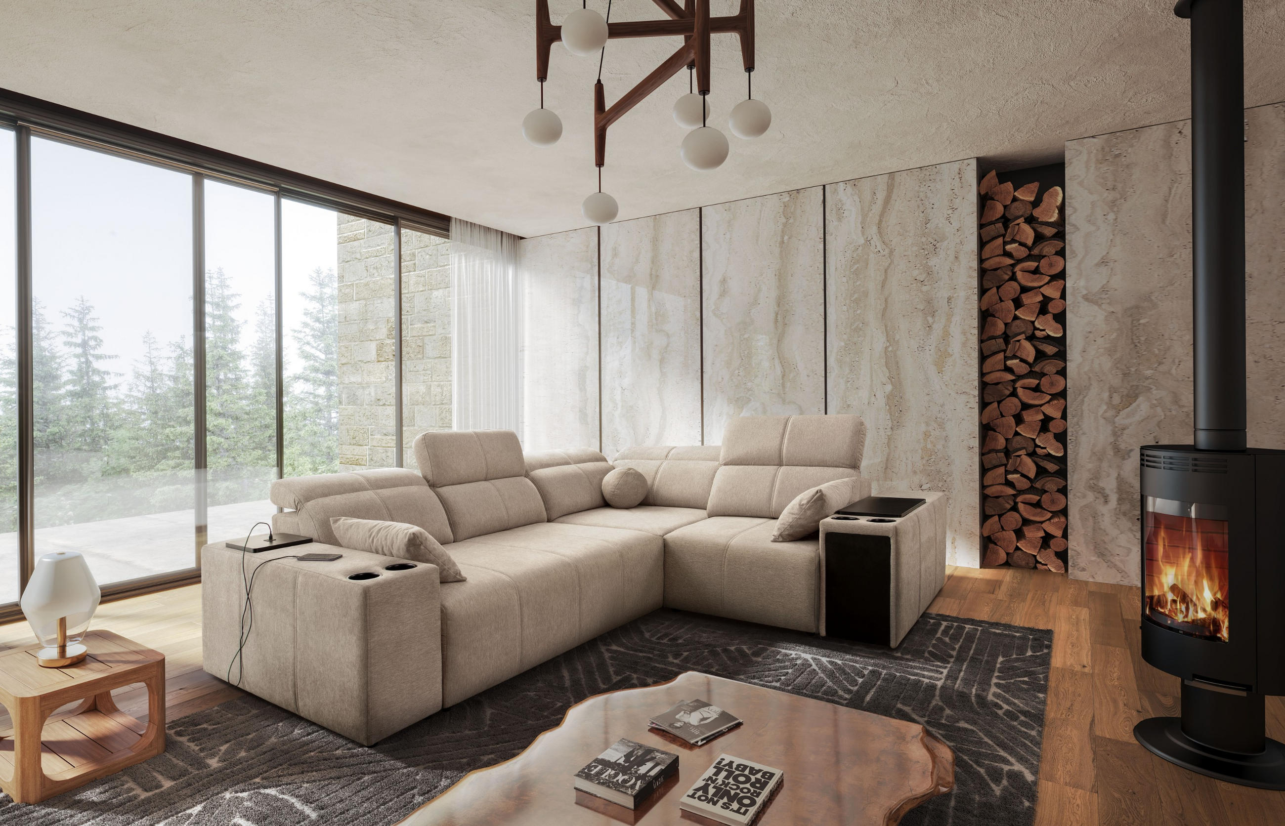 ECKSOFA Mit Schlaffunktion USB Und Verstellbarer Rückenlehne Mindy II KaltesBeige Rechts - Creme, Holz/Textil (288/219cm) - Kaiser Möbel