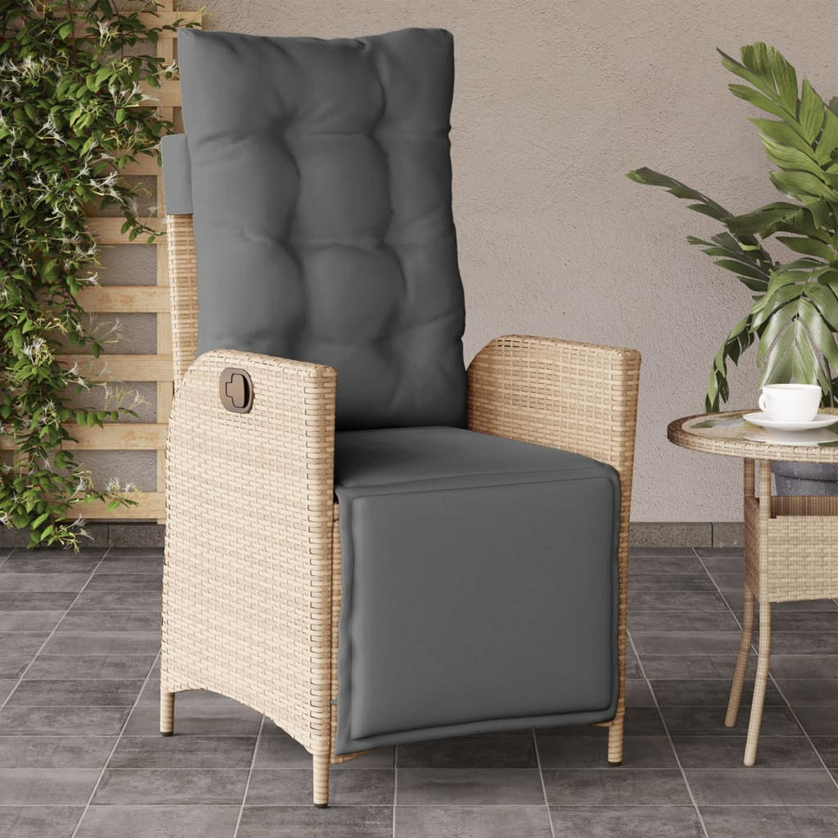 GARTENSESSEL Mit Fussteil 2 Stk. Verstellbar Poly Rattan - Beige, Kunststoff (61/93/57cm) - vidaXL