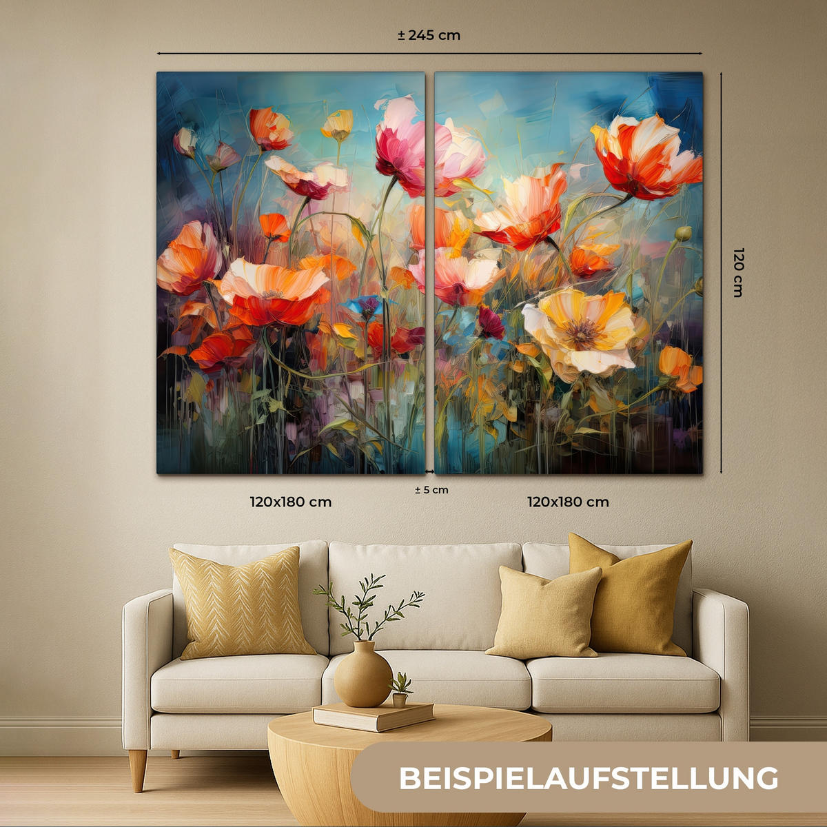 LEINWANDBILD 2er Set Blumen - Bunt - Abstrakt 240x180 cm - Blaugrau, Textil (240/180cm) - MuchoWow