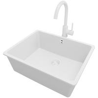 GRANITSPÜLE Venedig Slim Easy, 2-er set Alles Weiß 56/44 cm 1 Becken + Küchenarmatur 32/20 cm + Ablauf-Set ab 60er Unterschrank - Weiß, Kunststoff (56/20/44cm) - Primagran