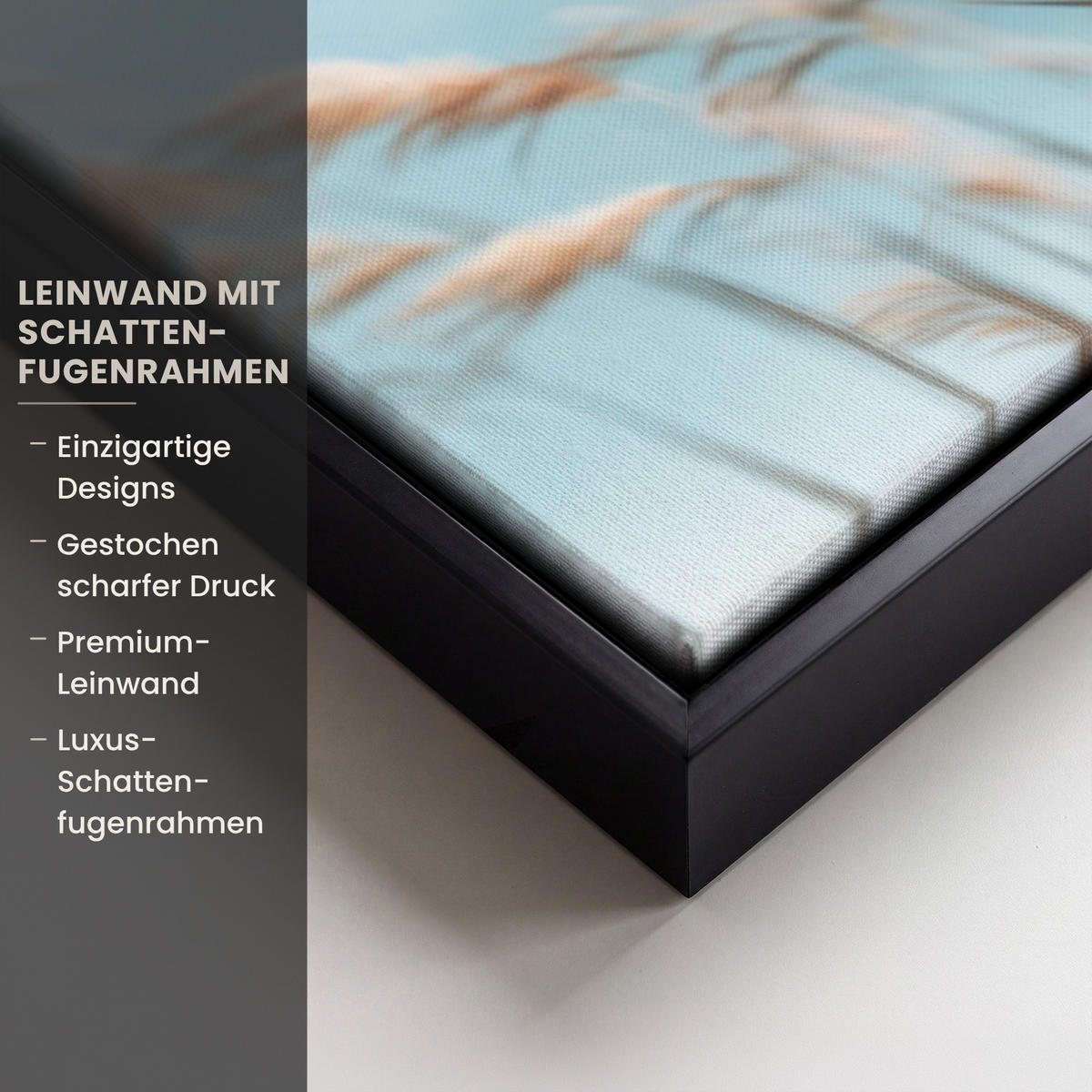 LEINWAND Bilder mit Rahmen - Ziergras - Wind - Hellbraun - 30x40 - Hellblau, Textil (30/40cm) - MuchoWow