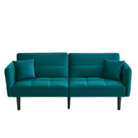SCHLAFSOFA Samtbezug mit verstellbaren Rückenlehnen und klappbaren Armlehnen Antik Blaugrün 176/78/76 cm - Grün, Textil (78/76/176cm) - Redom