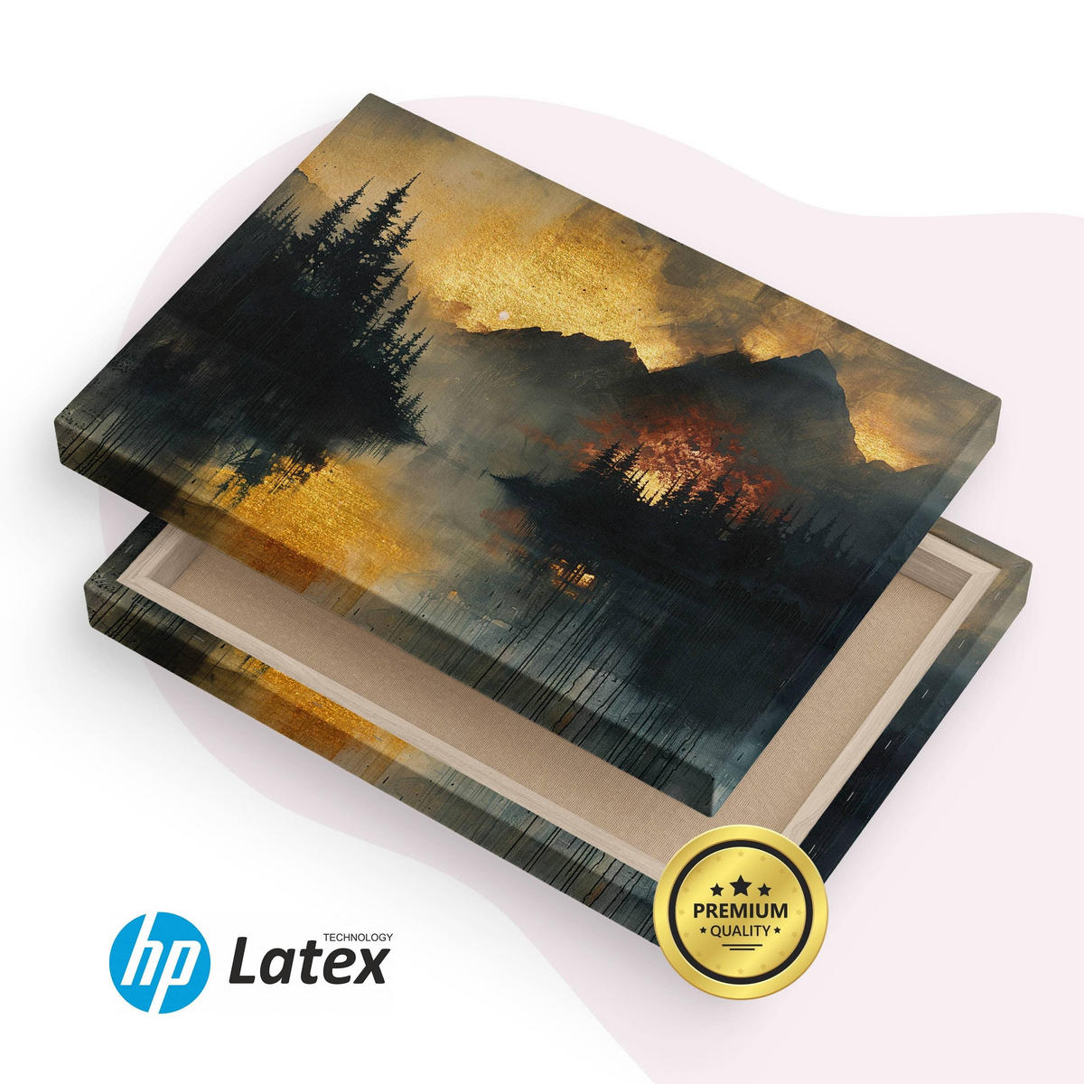 LEINWANDBILD Berge Wald Landschaft Glamour Stil 30x20 cm - Beige/Schwarz, Textil (30/20cm) - Muralo