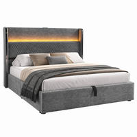 BETT mit Stauraum 140x200 cm Leinenoptik Grau inkl. Matratze - Grau, Metall (140/200cm) - Meubliv