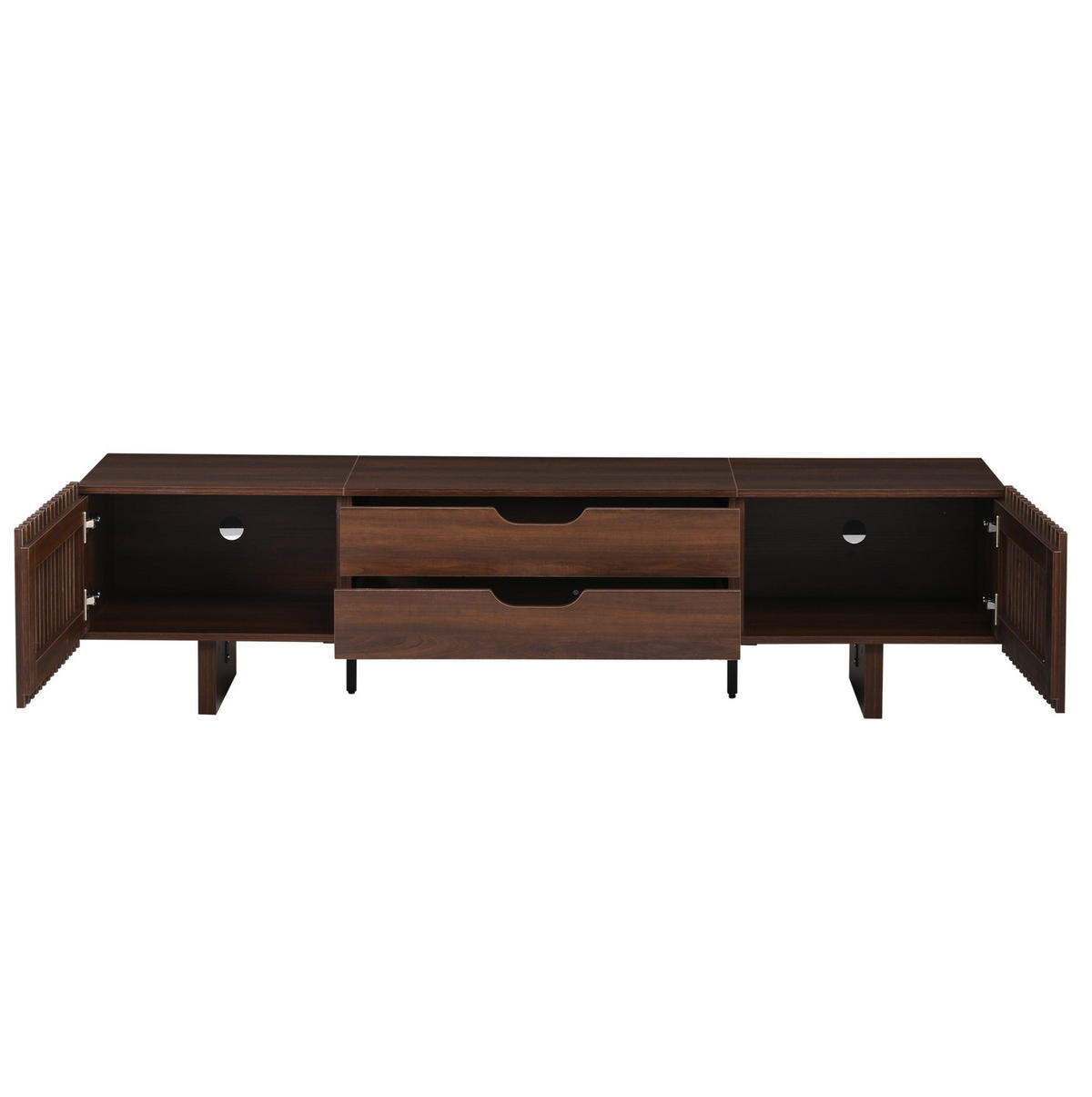LOWBOARD 180/40/45 cm aus MDF mit 2 Schubladen und Lamellentüren Dunkle Walnuss - Braun, Holzwerkstoff (180/45/40cm) - Modenvie
