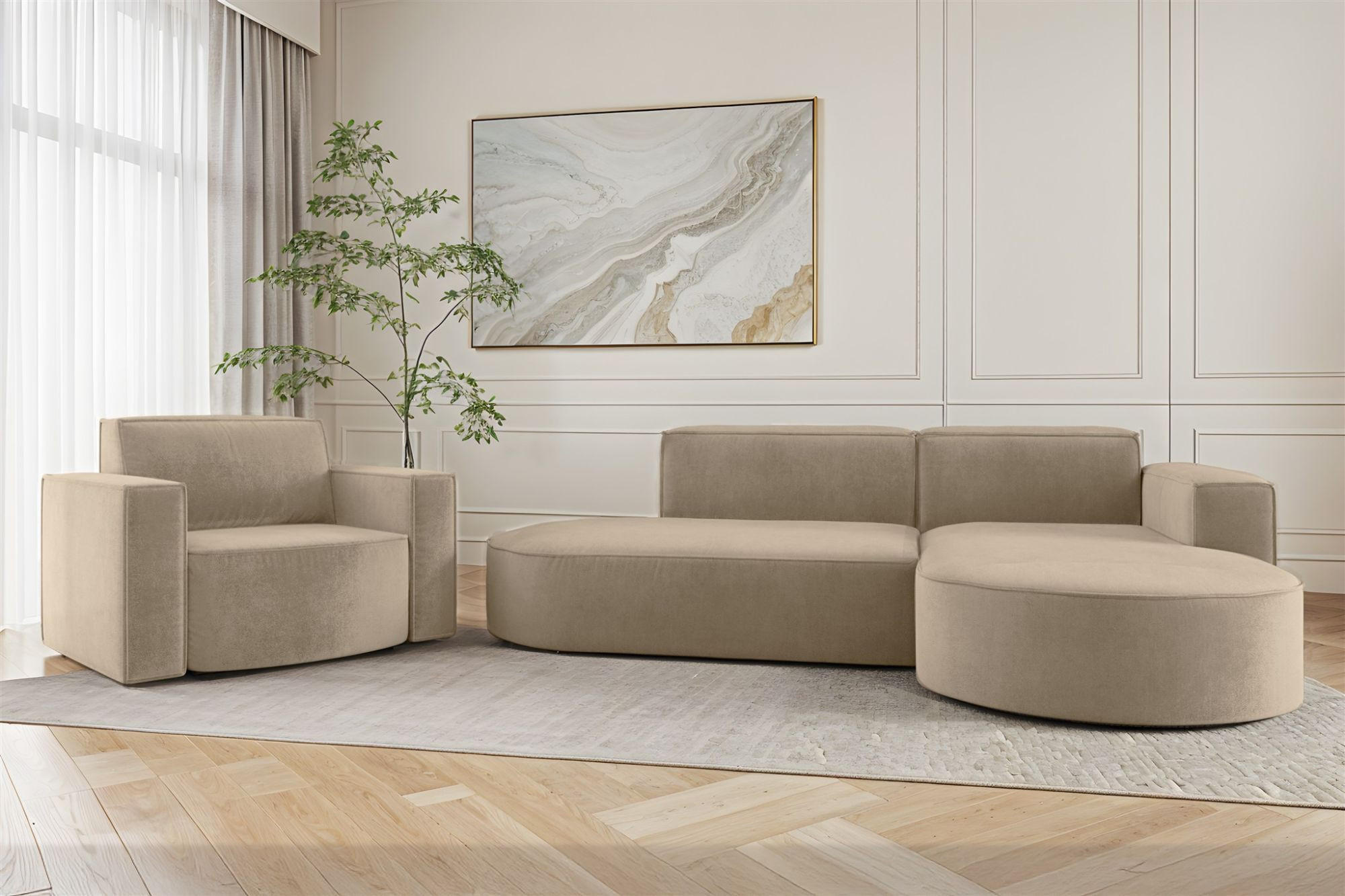 SOFASET Palma In Noel - Beige, Holzwerkstoff/Textil (236/78/165cm) - Fun Möbel