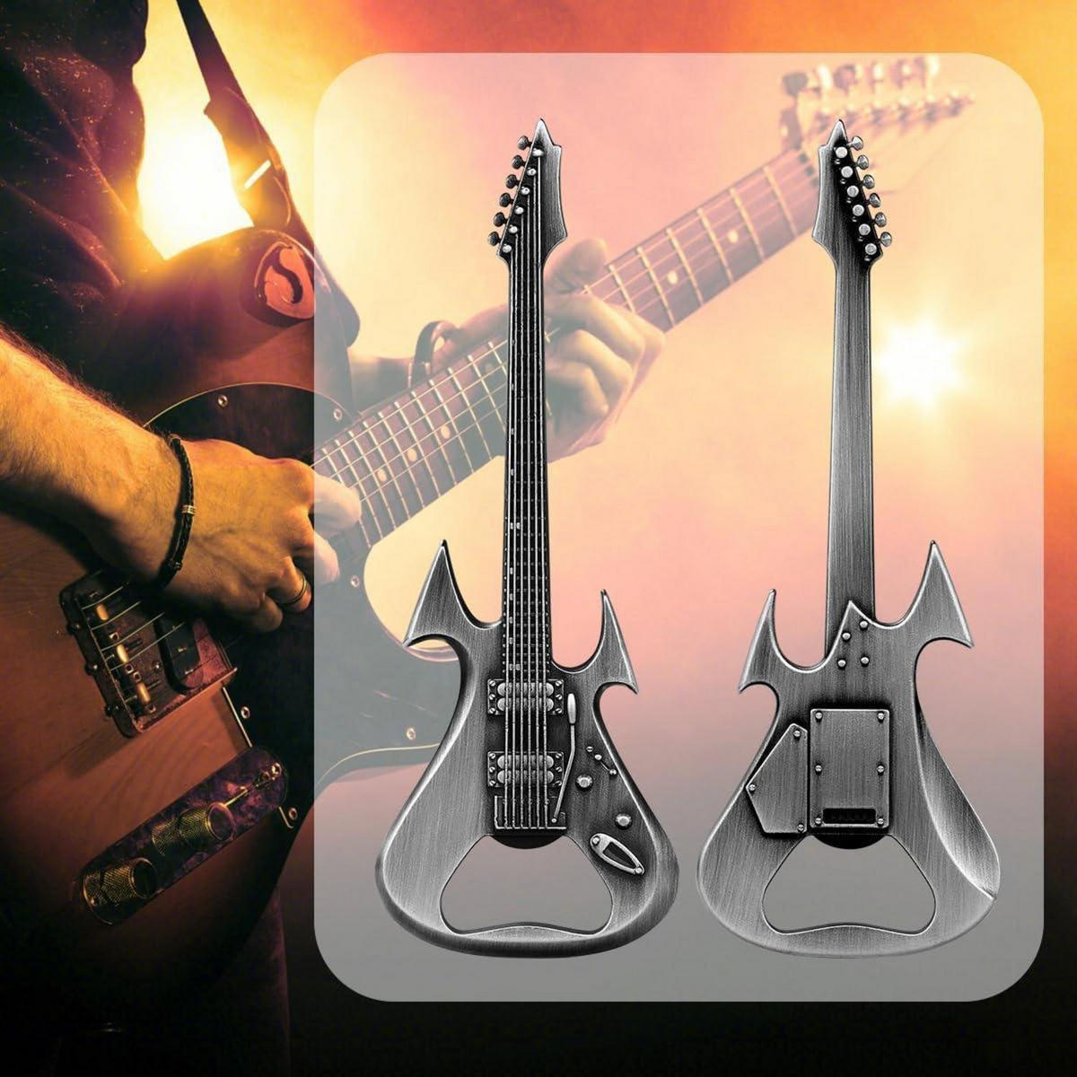 FLASCHENÖFFNER E-Gitarre Metall Silber mit Geschenktasche - Silberfarben, Metall (12.6cm)