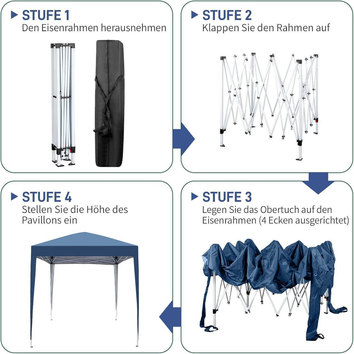 FALTPAVILLON 2 x 2 m blau mit 4 Seitenteilen - Blau, Textil (200/245/200cm)