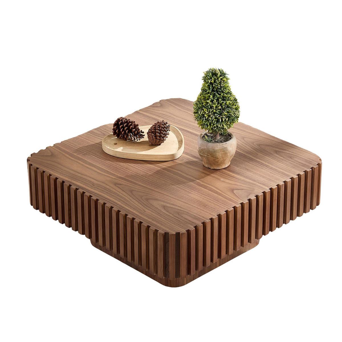 COUCHTISCH Quadratisch in Walnuss-Optik Edles Rillen-Design & Handarbeit - Walnussfarben, Holzwerkstoff (80/80/35cm) - Urban Meuble