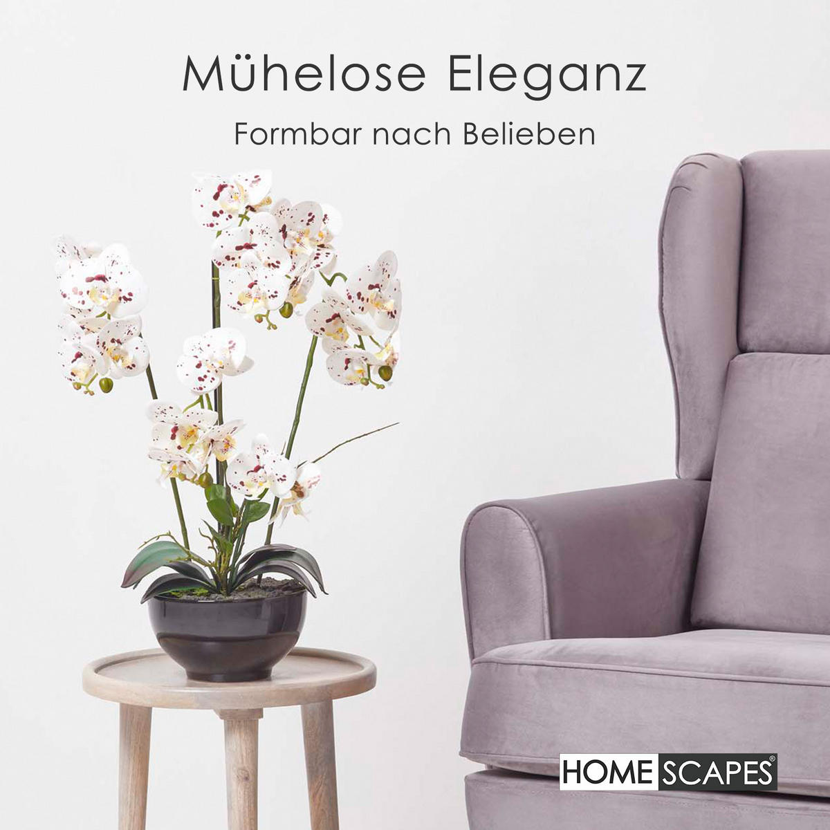 KUNSTBLUME Orchidee weiß-pink in Deko-Schale, 62 cm - Weiß, Kunststoff (62cm) - Homescapes